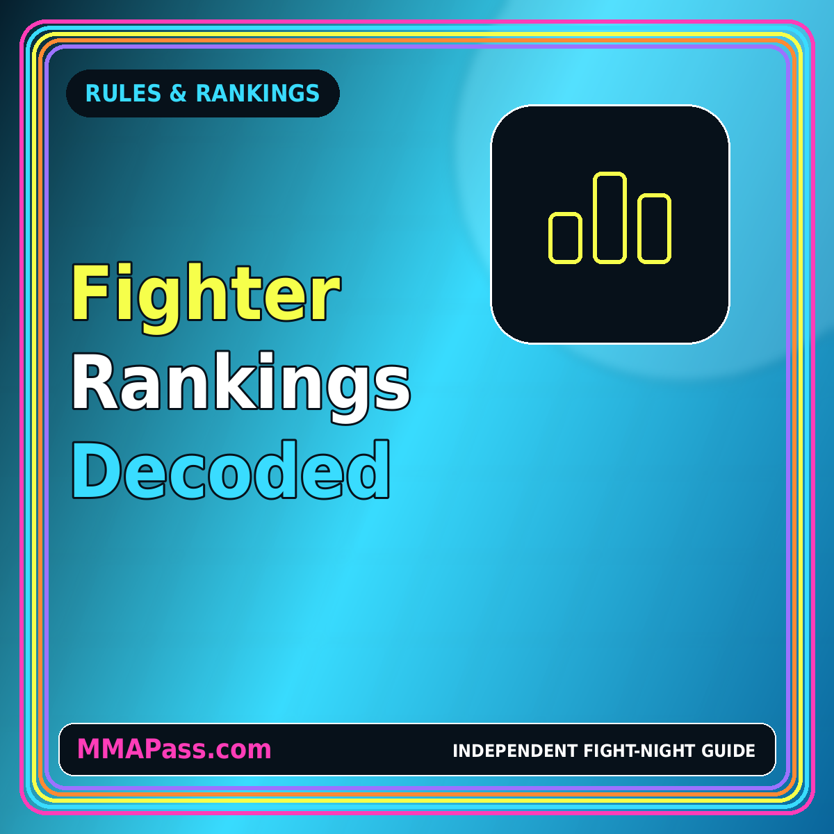 Neon MMA fighter rankings graphic with podium bars and MMAPass.com watermark